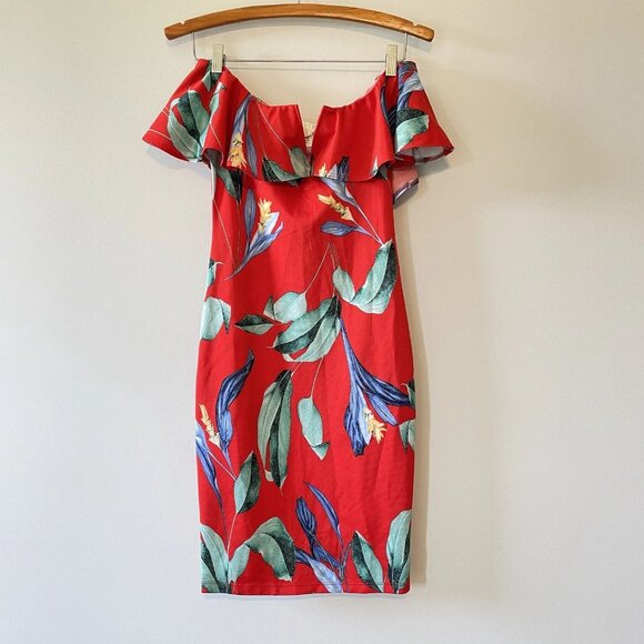 PinkBlush Floral Tropical Off the Shoulder Dress Size Small Vibrant Hawaiian - Picture 2 of 6